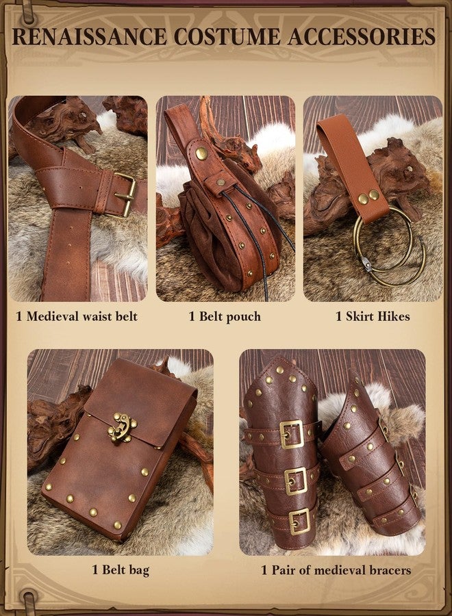 KOTORA Renaissance Costume Belt Pouch Bracers Vial Potion Bottle Leather Keyring Hook LARP Cosplay Retro Ren Faire Festival Dress (Pouch-Brown) - Image 5